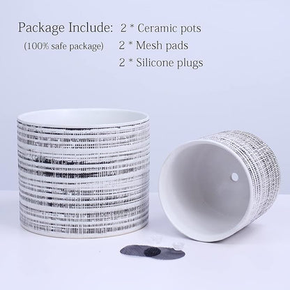 Plant Pots Indoor 2 Pack, 5 & 7 Inch Ceramic Planter Pots with Drainage Hole, Set of 2 Flower Pots - Herbs/Snake/Succulent/Orchid Cylinder Plant Pot(White)
