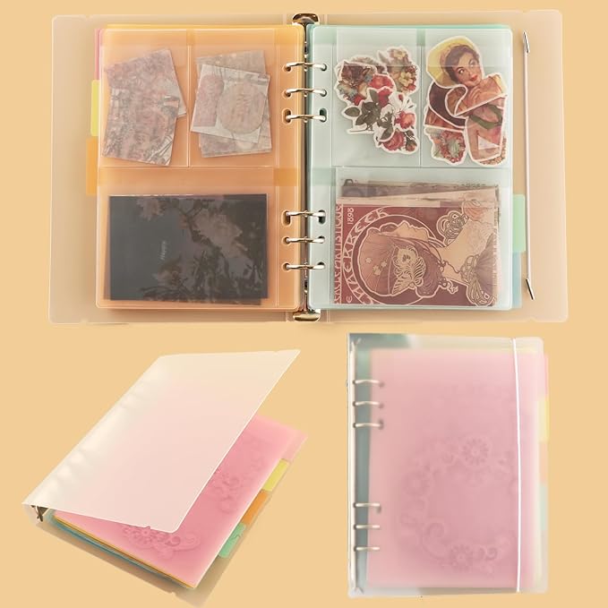 BAOFALI 40 Pages/2Set A5 6 Ring Clear Stamps Storage Embossing Folder Storage with Dividers Photo Storage Album Seal Bags Storage Keeper Cards for DIY Scrapbooking Arts Crafts Collecting Bags