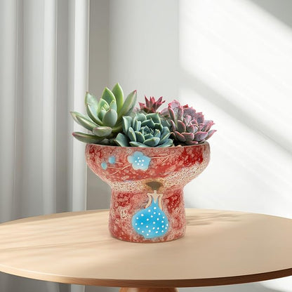 7.5 Inch Succulent planters, Pretty Hand Painted Bonsai pots with Drainage Holes for Cacti & Indoor Plants, Artistic Flower Pot for Outdoor Garden & Windowsill Décor