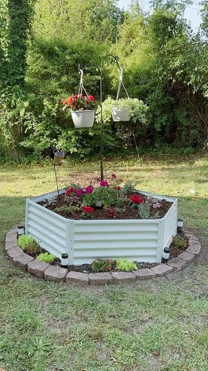 A ANLEOLIFE 6 Set Hexagon Galvanized Raised Garden Beds Outdoor,70x60x18in Metal Planter Box for Planting Vegetables Flowers Herb, Anti-Rust & Easy-Setup, Antique White