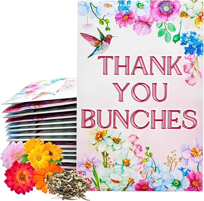 Wildflower Seed Packets Thank You Bunches Party Favors (Pack of 20) - Express Gratitude Prefilled with Wildflower Seed Mix, Great Addition or Alternative to Thank You Cards (Pink Hummingbird)