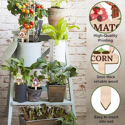 15 Pcs Gnome Wooden Plant Markers with Vegetable Name, Tomato Corn Carrot Funny Plant Labels Elf Garden Potted Plants Tags Garden Stakes Patio Decors for Seed Plant Novelty Gift