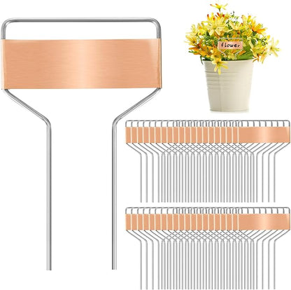 Foraineam 40 Pack 4 Inch Plant Label Stakes, Weatherproof Copper Plant Markers Seedling Signs, Reusable Metal Nameplate Garden Nursery Stake Tags for Herbs Flowers Vegetables Potted Plants