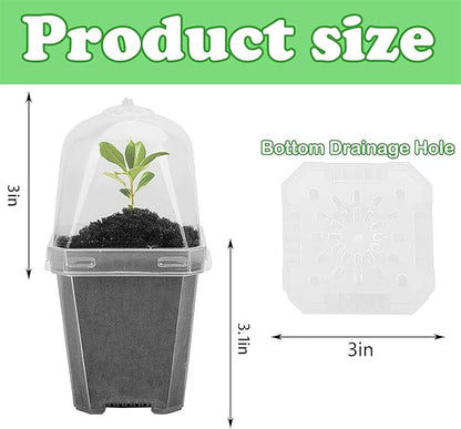 EBaokuup 10PCS Clear Plant Nursery Pots with Humidity Dome - 3" Plastic Gardening Pot with Labels, Durable Plastic Plant Container for Seedlings/Vegetables/Succulents/Cuttings