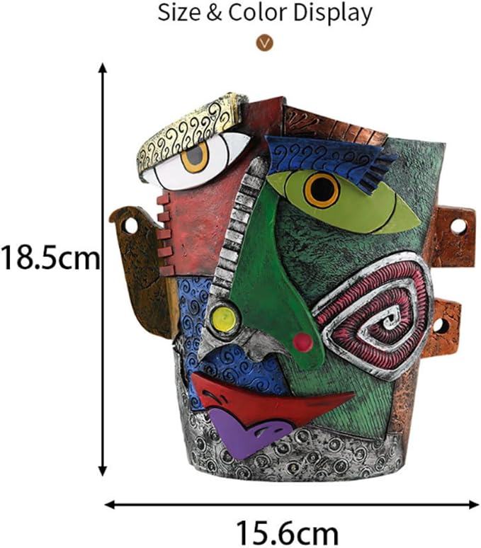 Picasso-Inspired Abstract Face Flower Pot | Unique Head Planter with Drainage Hole | Vibrant Colors & Quirky Art Decor (Frowning Expression)