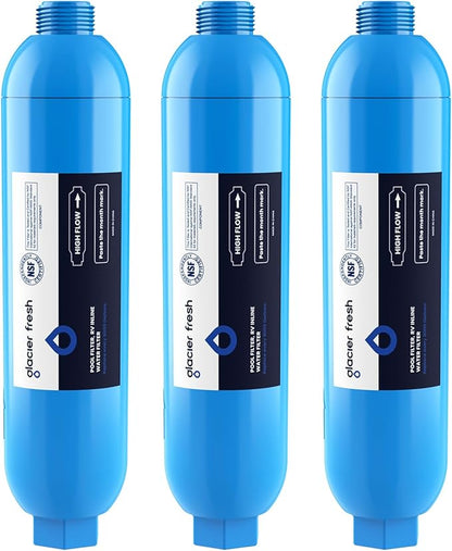 GLACIER FRESH Garden Hose End Pre-Filter for Swimming Pool, Hot Tubs, Spa, Inflatable Pool, Ponds, Greatly Reduces Bad Taste, Odors, Chlorin and Sediment, up to 8,000 Gallons, 3 Pack