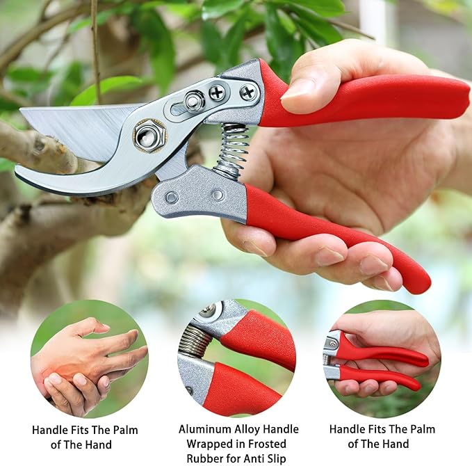 Kynup Pruning Shears, Gardening Scissors, Pruners for Gardening, Heavy Duty Garden Tools, Garden Grass Clippers Hand Hedge Shears, (Red)