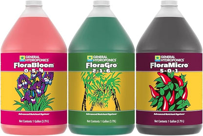 General Hydroponics FloraSeries Hydroponic Nutrient Fertilizer System with FloraMicro, FloraBloom and FloraGro, 1 gal.