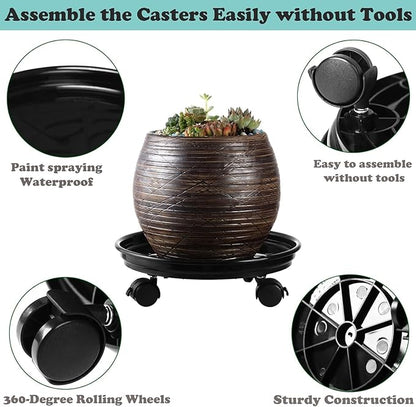 5 Packs Plant Caddy With Wheels 11.8" Plastic Rolling Stands Heavy-Duty Dolly With Casters Indoor Outdoor Wheeled Roller Base Large Planter Saucers Mover