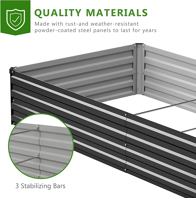 2PCS 8x4x1ft Galvanized Raised Garden Bed Kit,Metal Planter Box for Vegetables,Flowers,Herbs Durable Rust-Resistant Patio Gardening Beds,Black
