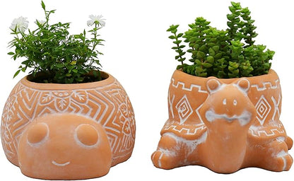 Cotta Planters Turtle Lady Bug Terracotta Animal Succulent Planter, Home Decor, 2-Pack Smaller Planter Set