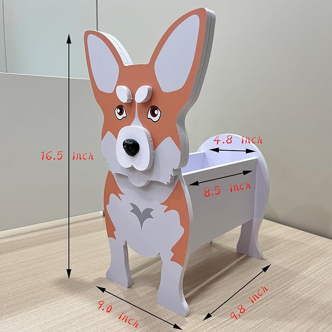 Dog Planter Plant Pot, Flower Pot Planter Pots for Outdoor Garden Decoration, Shih Tzu Gifts White Plant Storage Container Holder Office Home Indoor Decor Gift for Dog Lovers (Corgi)