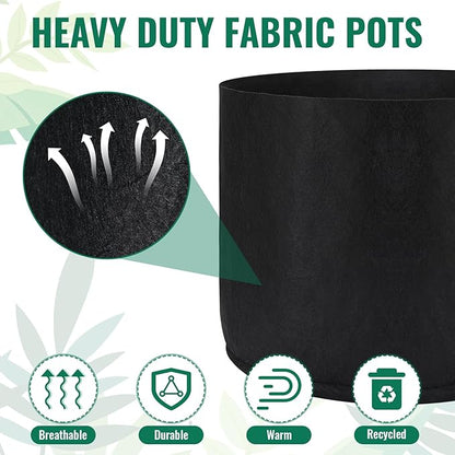 Abbylike 18 Pcs 3/5/7/10 Gallon Plant Grow Bags Heavy Duty Nonwoven Fabric Garden Plant Container Thickened Black Aeration Planter Pots for Outdoor Planting Flower Herb Potato Vegetable Fruits Plants