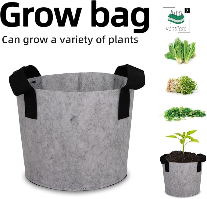 Grow Bags,Growing Pot Bags Garden Grow Bag Indoor Outdoor Fabric Aeration Plant Pot Container Flower Vegetable Pouch (Light Gray,7 Gallon)