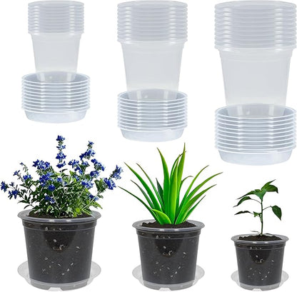 30 Pack 5/6/7 Inch Clear Nursery Pots with Drainage and 30 Pack Plant Saucers, Plant Pots for Plants Transparent Potting Containers for Plants Seeding Starter Pot (Clear, 5/6/7 Inch)