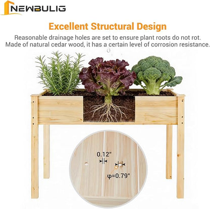 NEWBULIG Raised Garden Bed with Legs 48x24x30in,Elevated Wood Planter Box Stand for Outdoors Garden Balcony Courtyard, Natural Wood 300 Pound Capacity, for Planting Herbs Flowers Vegetables