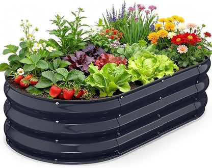 Raised Garden Bed 4×2×1 FT, Galvanized Metal Raised Planter Box Decorative Vegetable & Flower Planting Container for Patio Entryway Poolside Outdoor Landscaping Midnight Blue