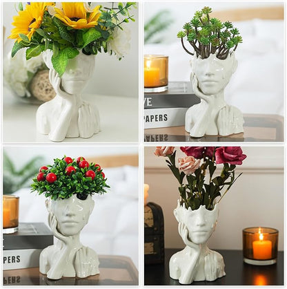 Face Planters Pots Head Planter, Succulent Planters for Indoor Outdoor Plants, Boho Lady Face Flower Pots with Drainage Hole, White Ceramic pots for Plants, Large Plant Pots Gift