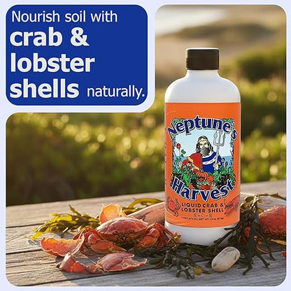 Neptune’s Harvest Organic Crab & Lobster Shell Multi-Purpose Liquid Fertilizer (2-0-2) - 18oz Pint - Rich in Nutrients Soil Fertilizer - Plant Food for Lawns, Gardens, and Vegetables