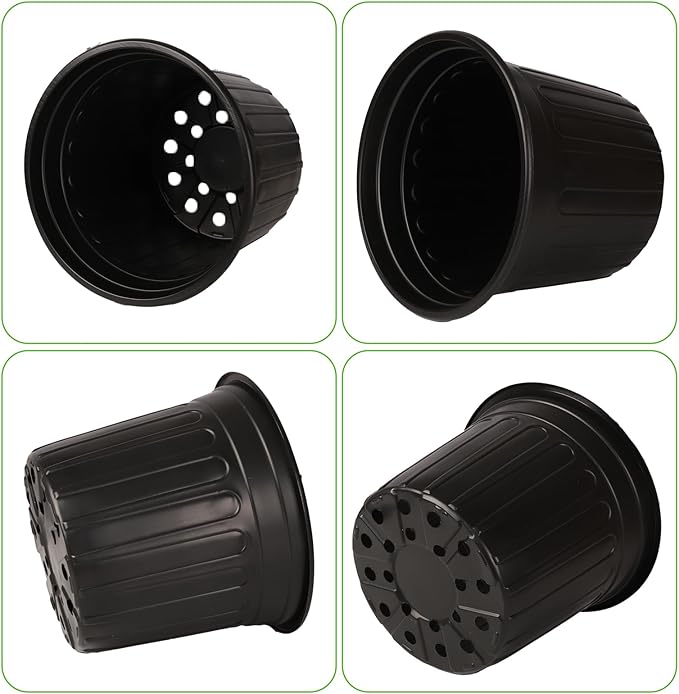 24 Pack 2 Gallon Nursery Pots, Thickened Soft Black Plastic Plant Pots with 24Pcs Waterproof Plastic T-Type Plant Tags and 2Pcs/Set Transplanting Digging Mini Tools