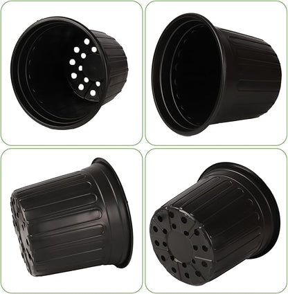 24 Pack 2 Gallon Nursery Pots, Thickened Soft Black Plastic Plant Pots with 24Pcs Waterproof Plastic T-Type Plant Tags and 2Pcs/Set Transplanting Digging Mini Tools