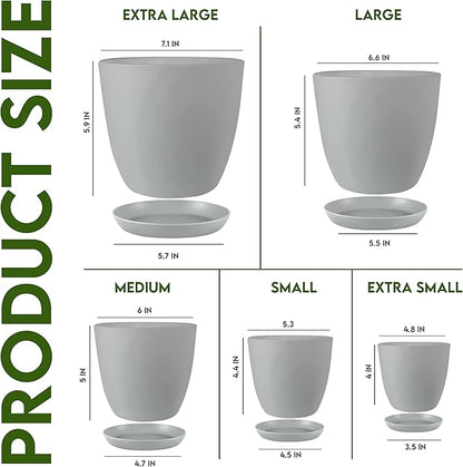 Utopia Home - Plant Pots Indoor with Drainage - 7/6.6/6/5.3/4.8 Inches Flower Pots for Indoor Planter - 5 Pack Plastic Planters - Ideal for Stocking Stuffers or Home Christmas Decorations - Gray
