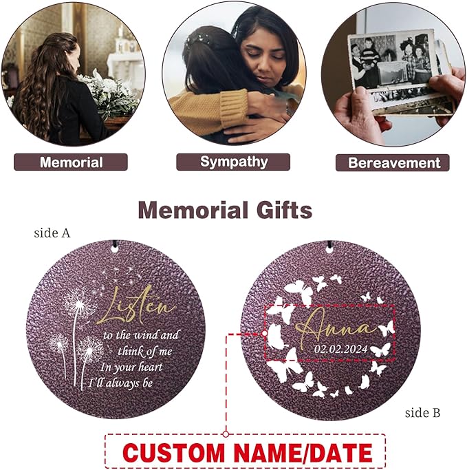 ASTARIN Personalized Memorial Wind Chime for Loss of Loved One 30/36/42 inch, Sympathy Deep Tone Wind Chimes for Mom Dad/Mother Father, Remembrance Gifts for Grief Condolence Funeral, Produced in USA