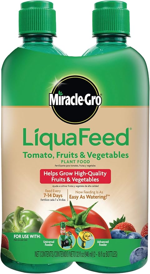Miracle-Gro LiquaFeed Tomato, Fruits and Vegetables Plant Food, For In-Ground and Container Plants, 16 oz., 2-Pack