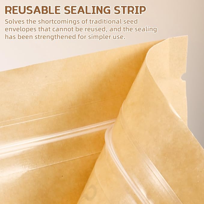 100 Pack Small Resealable Seed Envelopes with Clear Window, 3.15 x 4.72 Inch Brown Kraft Paper Seed Packets Envelopes with Preprinted Seed Collecting Template for Seed Storage, Seed Organizer