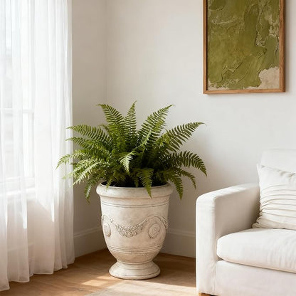 Planters for Indoor & Outdoor Plants, 16.5 Inch Large Magnesium Oxide Urn Planter with Drainage Hole, Decorative Unique Garden Plant Pots for Front Porch & Home Decor, Lightweight, White
