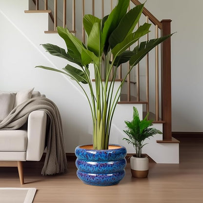 SQOWL Ceramic Pot for Plants - 10 Inch Plant Pot Indoor Outdoor Planter with Drainage Hole Large Flower Pot Decorative Plant Pot for Patio Living Room Decor Blue