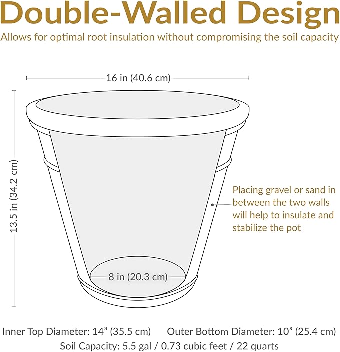 Sunnydaze 16-Inch Arabella Large Plastic Pot for Plants - Outdoor Double-Walled Polyresin Large Plastic Planter with Drillable Drainage Holes - Rust - 2-Pack