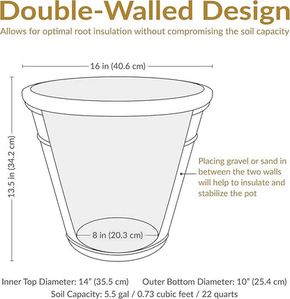 Sunnydaze 16-Inch Arabella Large Plastic Pot for Plants - Outdoor Double-Walled Polyresin Large Plastic Planter with Drillable Drainage Holes - Rust - 2-Pack