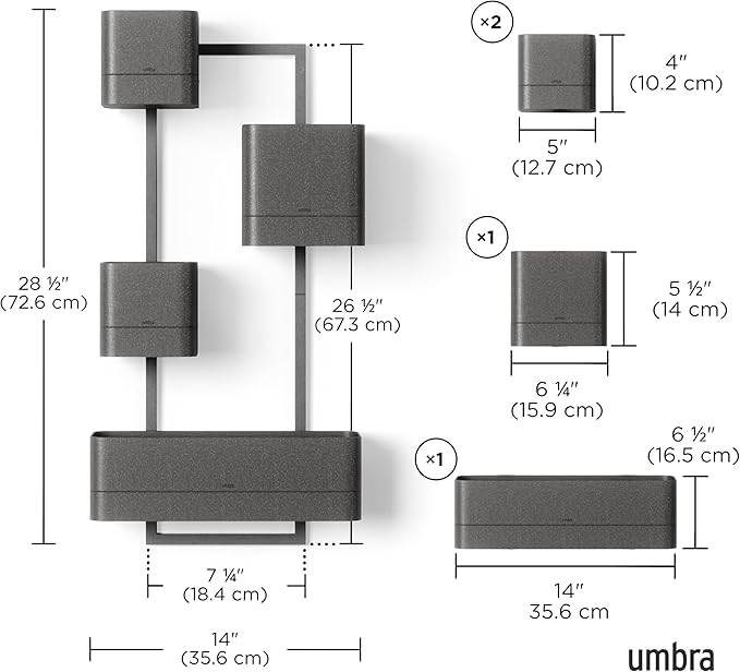 Umbra Cubiko Wall Planter with 4 Lightweight and Durable Pots (Black)