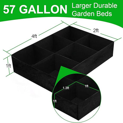 KONGDY 6 Grids Plant Grow Bags, 4x2x1ft. 57 Gallon Potato Tomato Planter Durable Fabric Garden Grow Bags for Outdoor Garden Flowers Vegetables 2 Packs