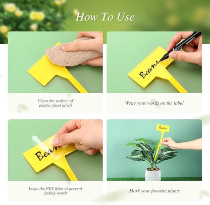 Marsui 202 Pcs Large Plant Labels Kit, Include 100 Outdoor Plastic Plant T Type Tags Waterproof Reusable Plant Markers Stakes, 100 PET Films and 2 Marker Pens for Herbs Pot (Multicolor,11.8 Inch)