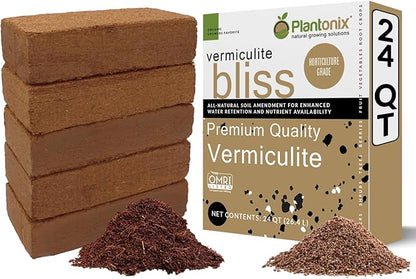 Coco Bliss 650gm Bricks (5-Pack) + Vermiculite Bliss (24 Qts) - Organic Coco Coir & Fine Vermiculite for Plants - Compressed Coco Coir Bricks - OMRI-Listed Coco Coir for Plants, Herbs, & Gardens