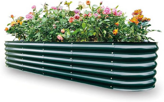 Gardmax Galvanized Raised Garden Bed, Lightweight Planter Boxes Outdoor with Easy Assembly, Large Garden Bed for Vegetables, Fruits, Flower Dark Green 8FT
