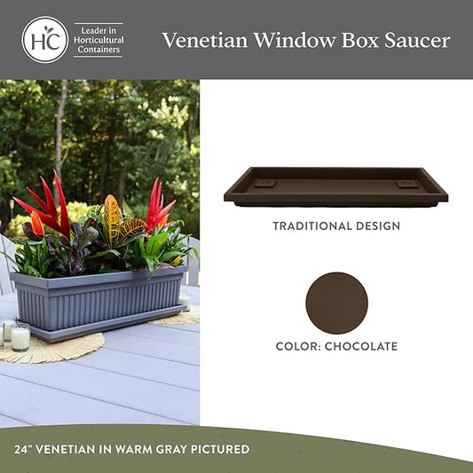 The HC Companies 29.5 Inch Venetian Rectangular Plant Saucer, Lightweight UV-Resistant Plastic Outdoor & Indoor Flower Pot Tray, 2-Pack Plant Pot Trays for Garden & Home Decor, Chocolate