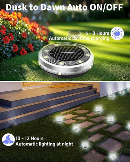 Solar Ground Lights Outdoor 26 Pack Waterproof, Upgraded Solar Garden Lights with 4 Side Light, Stainless Steel Solar Powered Disc Landscape Light for Walkway Pathway Lawn Yard Patio Deck-Cool White