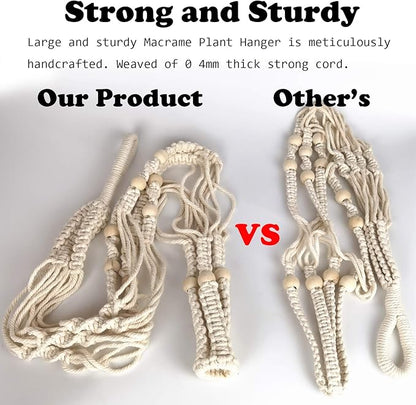 43 Inches Macrame Plant Hangers Large for up to 12 inch Pot Extra Long with Heavy Duty Swag Hooks No Tassel Cotton Rope Hanging Plant Holders (Beige, 2 Pack)