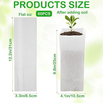 CANIPHA 60Pcs Nursery Grow Bags, Biodegradable Non-Woven Fabric Plant Bags, Seedlings Growing Pots for Vegetable Flowers Fruits Tree Planting (12.2 3.3 Inches)