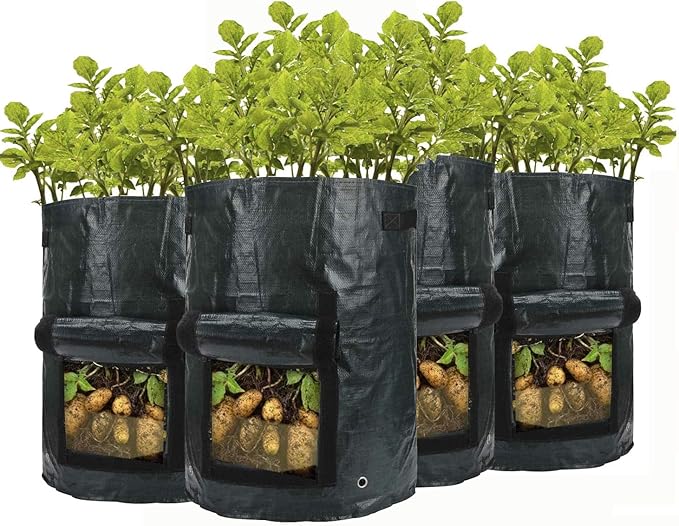 4pack 10 Gallon Potato Grow Bags Planter Bags Planting Fabric Pots with Flap and Window Garden Bags for Vegetables Tomatoes Carrots Onions