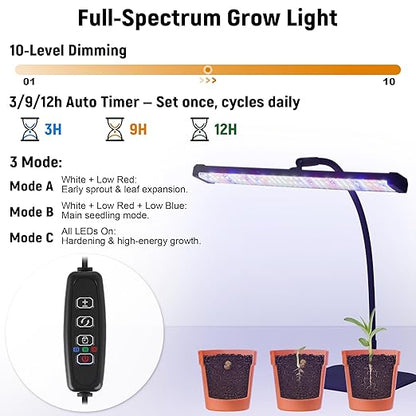 60-Cell Self-Watering Seed Starter Kit with Grow Light and Heat Mat, Seedling Tray with Humidity Dome, Indoor Plant Germination Tray for Beginners - Grow Tomatoes, Peppers, Herbs & Flowers
