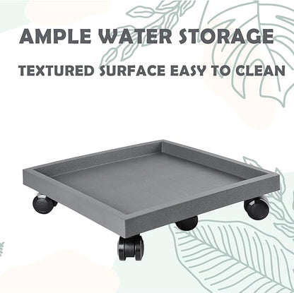 16.5 Inch Square Rolling Plant Caddy Saucer with Wheels, Heavy Duty Wheeled Planter Stand for Potted Plant, Coaster Roller Base Tray with Casters, Flower Pot Dolly Holder for Indoor Outdoor