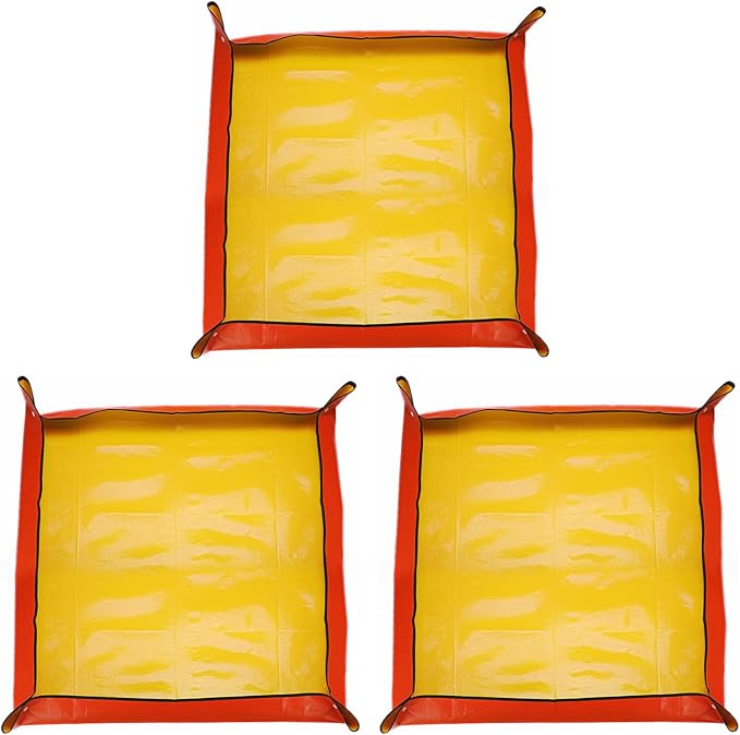 HARFINGTON 3pcs Repotting Mat 39.4" x 39.4" PE Cloth Waterproof Plant Repotting Mat Foldable Portable Gardening Potting Tray with Plastic Buckle for Indoor Plant Change Soil Watering, Yellow