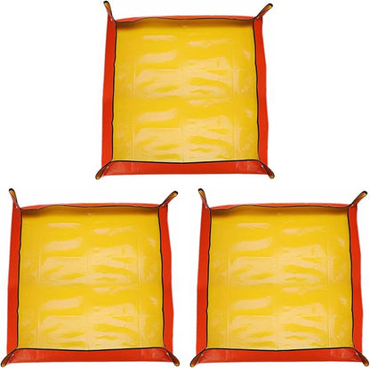 HARFINGTON 3pcs Repotting Mat 39.4" x 39.4" PE Cloth Waterproof Plant Repotting Mat Foldable Portable Gardening Potting Tray with Plastic Buckle for Indoor Plant Change Soil Watering, Yellow