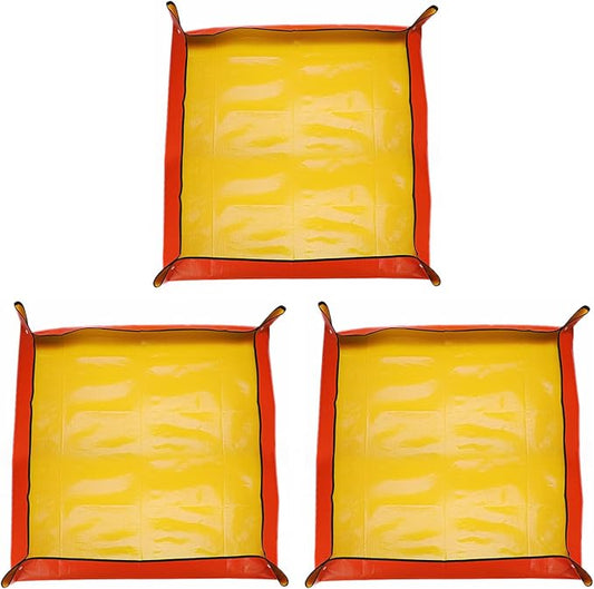 HARFINGTON 3pcs Repotting Mat 39.4" x 39.4" PE Cloth Waterproof Plant Repotting Mat Foldable Portable Gardening Potting Tray with Plastic Buckle for Indoor Plant Change Soil Watering, Yellow