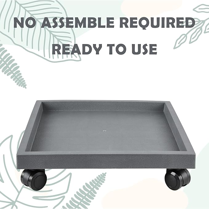 15.3 Inch Square Rolling Plant Caddy Saucer with Wheels, Heavy Duty Wheeled Planter Stand for Potted Plant, Coaster Roller Base Tray with Casters, Flower Pot Dolly Holder for Indoor Outdoor
