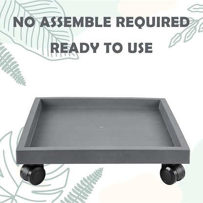 9.8 Inch Square Rolling Plant Caddy Saucer with Wheels, Heavy Duty Wheeled Planter Stand for Potted Plant, Coaster Roller Base Tray with Casters, Flower Pot Dolly Holder for Indoor Outdoor